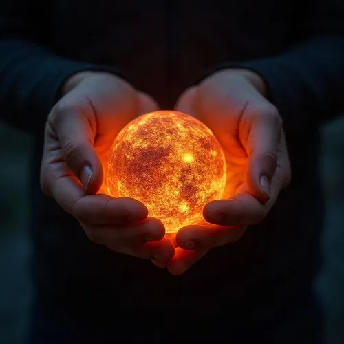 Close shot of a glowing earth holding two hands, background is full of black color, ultra realistic high quality image, we can only see the arms and the glowing earth,a person holding a glowing ball i