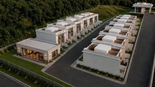 Time-lapse day-to-night. No moving cars, no vehicle traffic, empty streets, static scene, only cloud movement and lighting changes,new housing development,villas,residential,apartments,condos,condomin