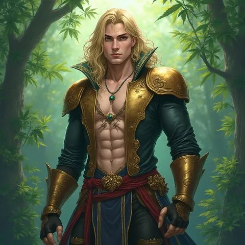 alice in wonderland shazam kazam wam bam anime male warrior lingerie inspired gothic colonial clothing armor outfit full body marijuana leaf background
,a man with blonde hair wearing a gold armor,mal