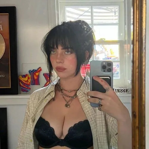 Sexy,a woman wearing a  with necklace holding a phone,bangs,necklace,retro woman,pasties,black hair,retro girl,unbuttoned,outside mirror,bustier,in the mirror,going out,collarless,necklaced,cardigan,m