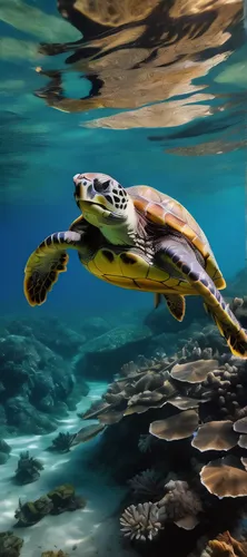 turtles swimming up. Underwater. Tropical. Realism, photorealistic,loggerhead turtle,loggerhead sea turtle,green sea turtle,sea turtle,olive ridley sea turtle,green turtle,hawksbill sea turtle,macroch
