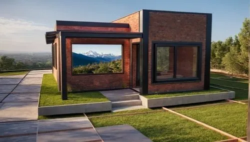 que la ventana refleje un cielo con sierras de fondo

,an unusual house on stilts overlooking the mountains,cubic house,cube house,mirror house,frame house,prefab,cube stilt houses,modern architecture