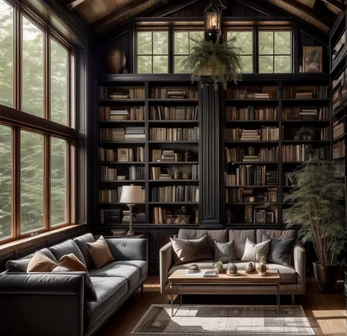 bookshelves,bookcase,book wall,reading room,bookshelf,livingroom,wooden windows,living room,wooden beams,the cabin in the mountains,interior design,loft,interiors,sitting room,great room,beautiful hom