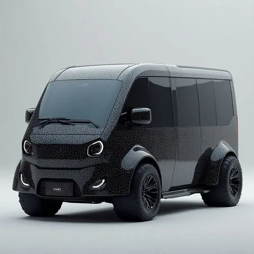 A high-performance electric off-road van with carbon texture, the format is like a bus or a limousine, the vehicle is pure technological and a very futuristic design,the vehicle is designed with a fut
