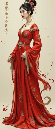 The mole is sideways,woman wearing oriental costume with a large red rose in her hair,diaochan,kunqu,oriental princess,hanfu,geiko,yuexiu,jingqian,oiran,guobao,daiyu,xiaojian,sanxia,qibao,zhiyuan,xiao