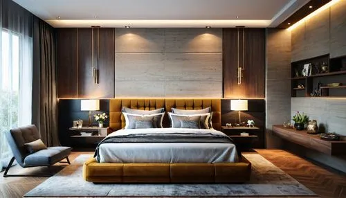 Modern bedroom interior design for Modern contemporary interior design,a modern bedroom with dark colored walls and a bed,contemporary decor,modern decor,headboards,interior modern design,chambre,mode