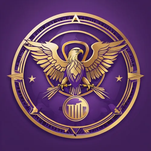 custom purple and gold Logo for Promeai on the theme of a certificate for a mathlete, with a eagle in the center,purple and gold,gold and purple,purple pageantry winds,military organization,purple,zod