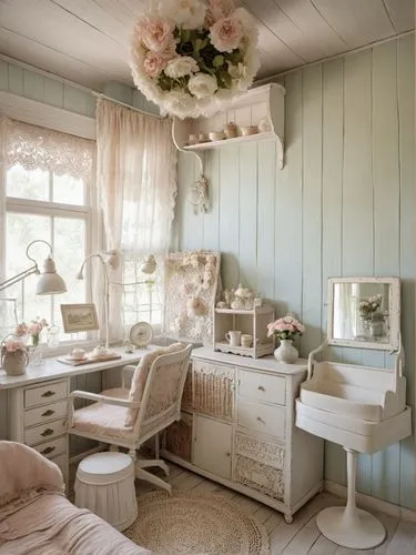 white desk with chair and dresser in a bedroom,the little girl's room,baby room,nursery decoration,room newborn,children's bedroom,shabby,Photography,General,Realistic