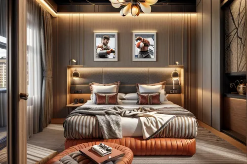 apart,hotel for athletes,sports theme,boxer, tennis, soccer ball,cozy, neon lighting, sport element,sport style,sleeping room,modern room,modern decor,contemporary decor,room divider,great room,boutiq