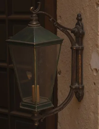 18 yüzyıl , duvarda asılı, içinde mum yanan, şehir sokak aydınlatma lambası,a very nice looking lamp on the side of a building,facade lantern,illuminated lantern,street lantern,vintage lantern,ensconc