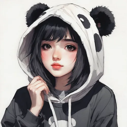 An adorable anime girl with a panda hoodie pfp,kawaii panda,panda,little panda,kawaii panda emoji,chinese panda,panda bear,pandas,ursa,oliang,panda face,hoodie,pandabear,panda cub,parka,baby panda,whi