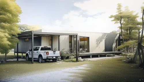 Modular House,mid century house,landscape design sydney,landscape designers sydney,3d rendering,modern house,inverted cottage,house in the forest,dunes house,forest house,renderings,sketchup,eichler,t