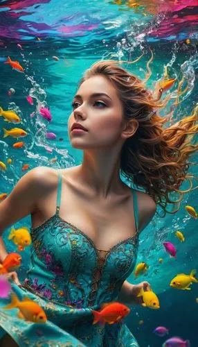 mika pikazo, (flat color:1.1),(colorful:1.3),(masterpiece:1.2), best quality, masterpiece, original, extremely detailed wallpaper, looking at viewer,1girl,solo,floating colorful water,underwater backg