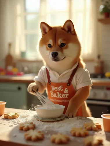 A dog stirring flour in slow motion,cookie baking,baking cookies,fox cookies,bake cookies,bake it yourself,gingerbread maker,cookie,baking,chef,bake,cookies,kibble,baking mass,doge,making food,dog pup