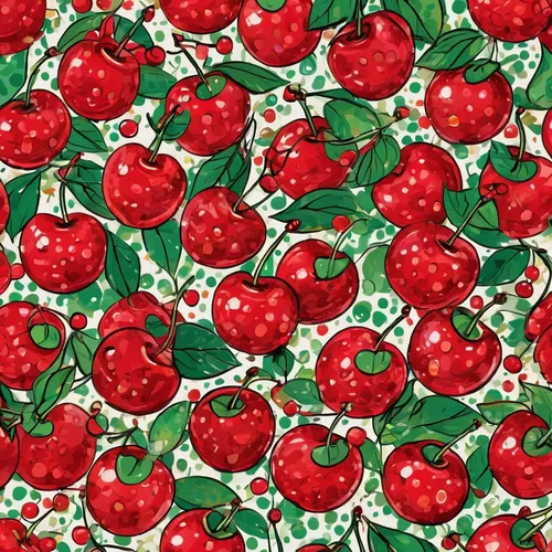 Design a red pfp with a cherry theme for a playful and whimsical personality.,fruit pattern,apple pattern,christmas balls background,watercolor christmas background,seamless pattern repeat,seamless pa