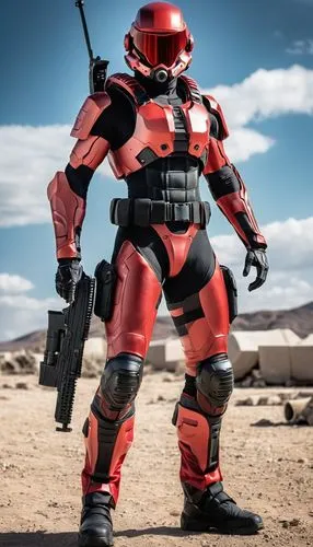 cyber commando operative with an intimidating tactical red helmet visor,war machine,spartan,grenadier,erbore,mercenary,patrols,red planet,red,military robot,alien warrior,medium tactical vehicle repla