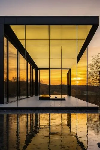 a minimalistic ephemeral alucobond, modulated glass glowing contemporary gallery retreat yellow studio architecture, perfect condition and balance in golden scale



,the sun is setting in this glass 
