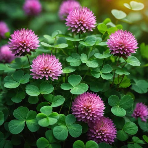 Amidst a vibrant garden, gather clover for a floral arrangement,trifolium medium,trifolium repens,trifolium,trifolium incarnatum,red clover flower,trifolium pratense,bluish white clover,triangular clo