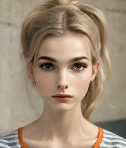 (normal ideal human proportions, mature face, real human proportions)(blue-grey-iris-eyes)(long shoulderlong hair, flaxen-blond, low loose ponytail, ponytail, visible forehead)(blonde-eyebrows)(medium