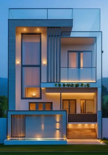 the majestic house stands proudly across the stone path, its sloping roof gleaming in the sunlight. The windows are made of elegant glass, featuring a breathtaking view of the lush gardens and trees b