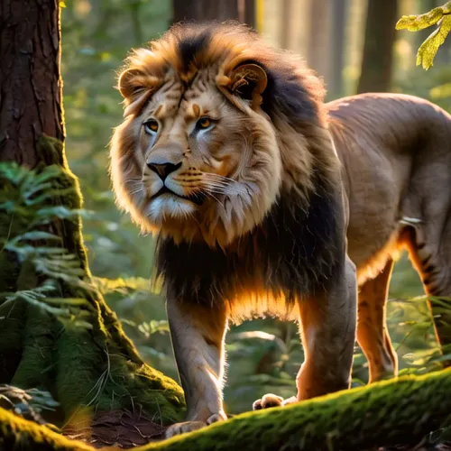 Ein Löwe schleicht durch den Urwald ,forest king lion,king of the jungle,male lion,panthera leo,african lion,lion,male lions,female lion,lion father,two lion,lions,lion white,lion - feline,lion head,s