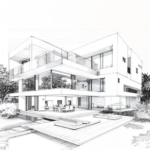 Modern Villa,this is an architectural drawing of a house,revit,sketchup,3d rendering,passivhaus,house drawing,residencial