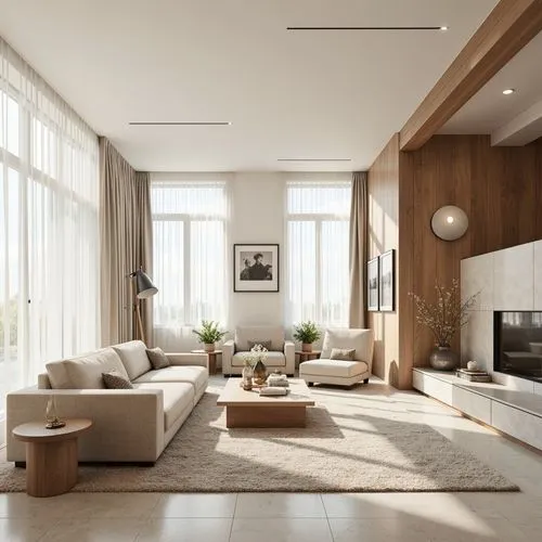 Monochromatic interior design, soft pastel hues, calming atmosphere, creamy whites, warm beiges, rich wood tones, velvety smooth textures, metallic accents, elegant minimalism, natural light pouring i