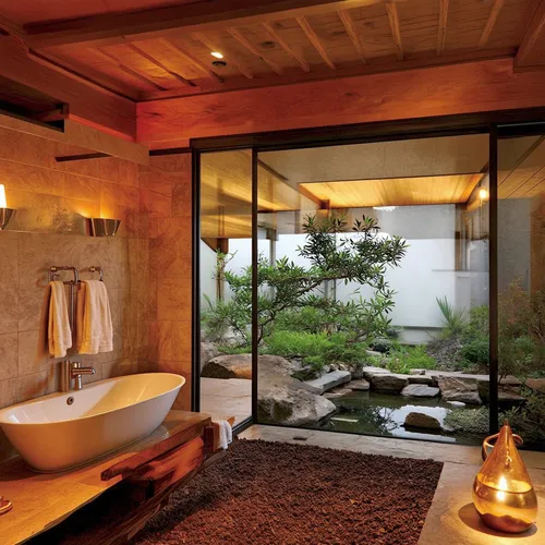 Beautiful modern  contemporary style interior  bathroom ,a bathroom with an outdoor view and large bowl Oasis Designs ,luxury bathroom,japanese-style room,ryokan,amanresorts,bath room,ryokans