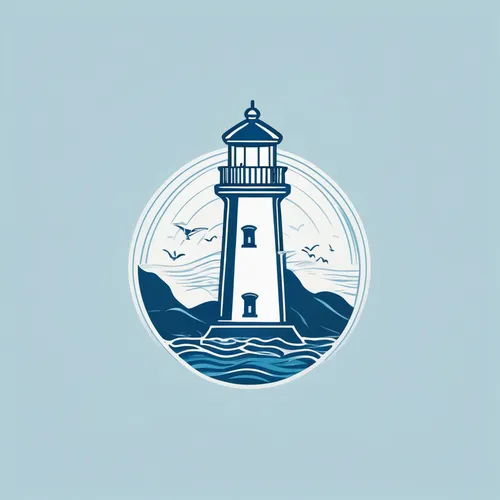 Logo for Promeai on the theme of lighthouse in a small island in ocean, flat, vector, 2d, line art, wtih text "Promeai",lighthouse,electric lighthouse,nautical clip art,light house,petit minou lightho