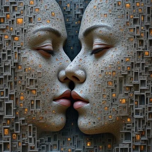 Create an image of a holographic photorealistic illusion on a flat surface. This artwork depicts an intricate architectural labyrinth, painted with a sense of surrealism. The deep 3D depth illusion is
