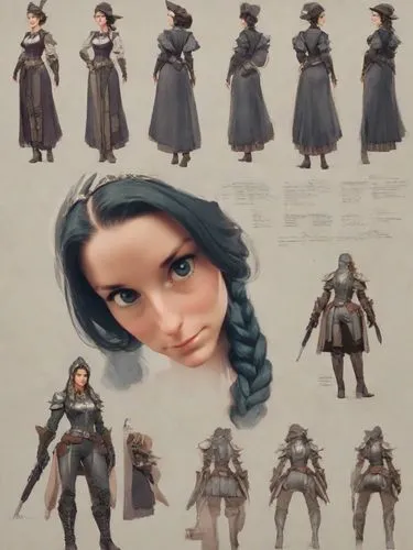 quiero que se vea como una mujer de negocios muy habil en las finanzas con mucho dinero y arquitecta de esta epoca, colores realistas
siglo 19
,a drawing with many things in each side,female doll,char