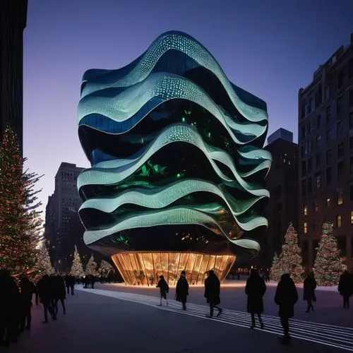 Christmas Zaha Hadid design inception architecture with christmas light all over the architecture in New York City experience designed to be entered and explored. Explore how distinct architectural st