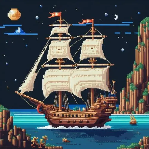 Pixel Art,pirate ship,sail ship,pixel art,galleon,sea fantasy,tallship,sea sailing ship,old ship,tall ship,pirates,barquentine,pirate treasure,pirate,ship,sailing ship,flagship,scarlet sail,caravel,wh