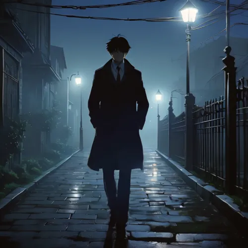 detective,detective conan,slender,sherlock,overcoat,sherlock holmes,holmes,investigator,walking man,mystery man,man silhouette,spy visual,sleepwalker,violet evergarden,mysterious,blind alley,stranger,
