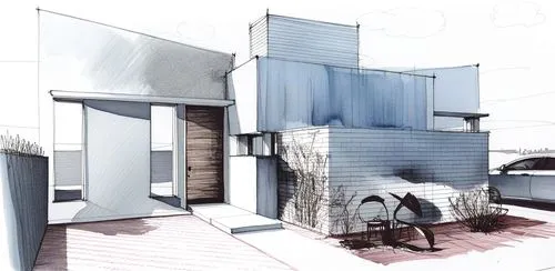 a house with lots of plants around it,sketchup,habitaciones,revit,house drawing,passivhaus,3d rendering