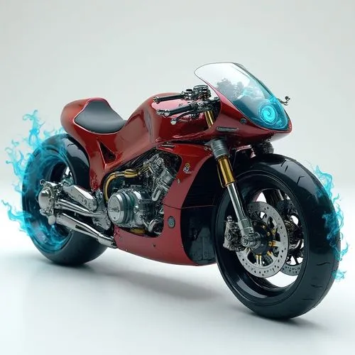A futuristic electric motorcycle designed for the urban commuter. The body is sleek and compact, with sharp, angular lines and a lightweight aluminum frame. The wheels are integrated into the body to 