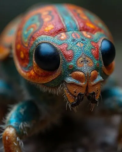 masterpiece close up shot of a taruntula, insanely detailed, 32k, stunning colorful, National geographic photo, award winning photography, museum quality






,the bug is multicolored with ornate des
