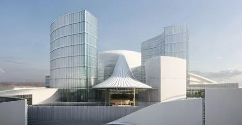 modern, curve facade, curve roof, monumental, glass facade, white, indonesia, morning, hotel, trees,futuristic art museum,soumaya museum,disney concert hall,walt disney concert hall,glass facade,biote