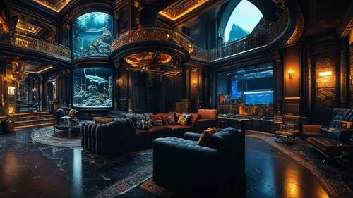 КОМНАТА ГЕЙМЕРА,a huge ornately decorated living room with black walls,ornate room,dishonored,lair,great room,sitting room,mansion,the throne,living room,hall of the fallen,opulently,sanctum,interiors