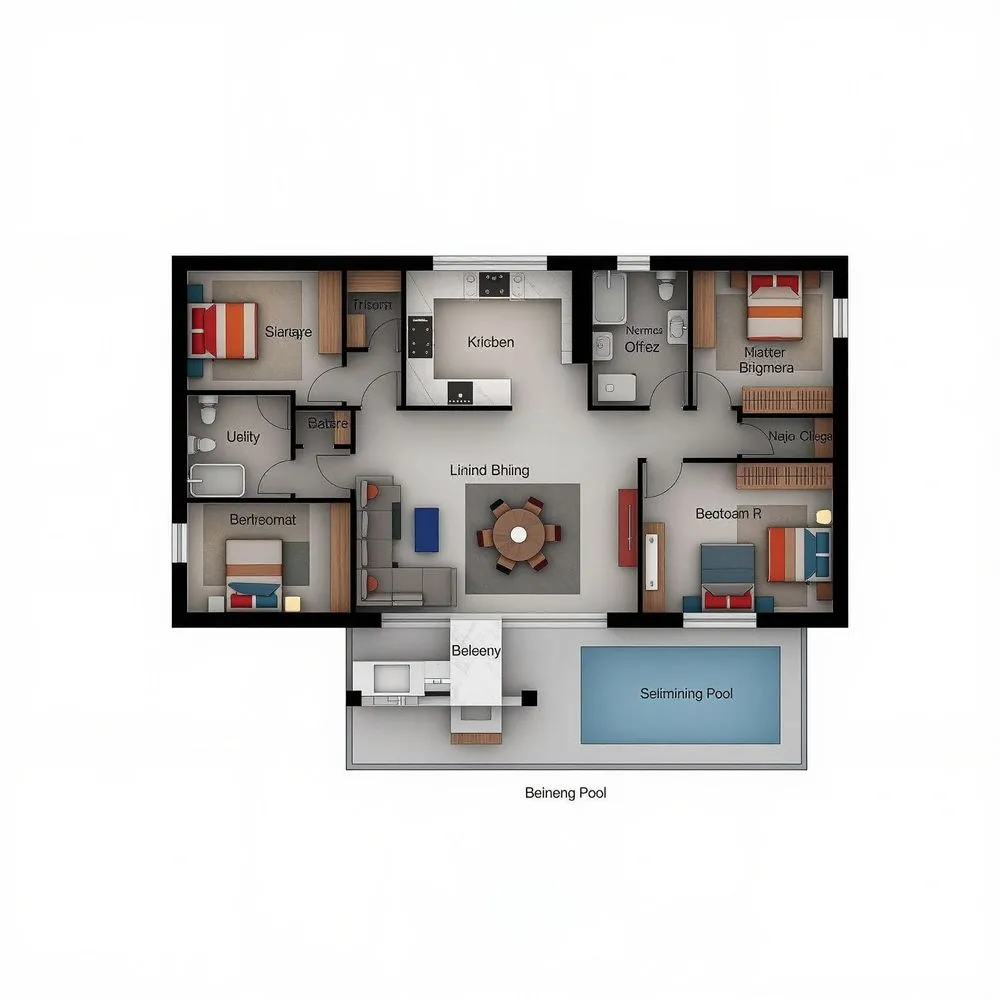 two floors and one balcony with swimming pool