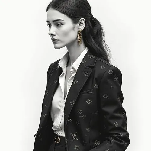 a woman wearing a suit and tie is posing for the camera,woman in menswear,black coat,black suit,lapels,navy suit,menswear for women,tailored,dark suit,blazer,gentlewoman,business woman,suited,elegant,
