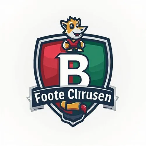 "Design a football club logo. Use a shield badge layout. Place a strong monogram in the center with the team initials. Add a mascot or icon above the monogram. Put the team name on a banner below the