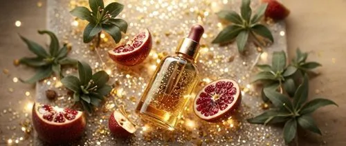 some kind of bottle sitting on top of a table,sparkling wine,liqueurs,rose wine,perfumery,champagne bottle,perfume bottles,gold new years decoration,perfumes,champagne flute,glass decorations,passion 