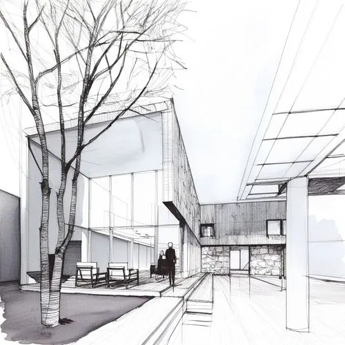a sketching po of the interior of a building,cantilevers,school design,renders,cantilevered,glass facade,render,house drawing,prefab,rendered,modern architecture,architecturally,core renovation,prefab