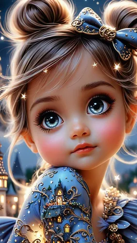 a girl with blue eyes in a fantasy setting,little girl fairy,cute cartoon image,cute cartoon character,fairy tale character,painter doll,mystical portrait of a girl,faery,fantasy art,little girl in wi