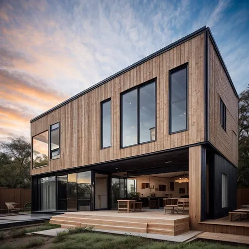 sunset,timber house,modern house,cubic house,cube house,modern architecture,wooden house,dunes house,corten steel,frame house,residential house,metal cladding,wooden facade,smart house,eco-constructio