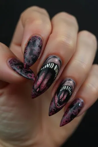 Nils Design, hallowen nails,
nail art. Grotesque mouths on the end of each finger.











,hand with  dripping through nail and fangs on the nails,nail design,fingernails,claws,vampyres,venom,crac