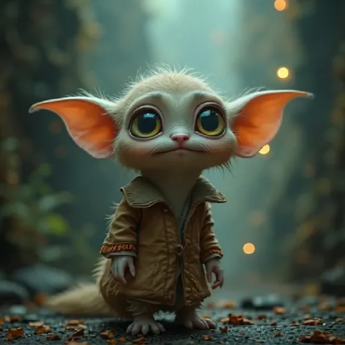 Slightly moving,gizmo,goblin,bellwether,little fox,cute cartoon character,petrify,fantasy animal,faerie,pixie,faery,elvish,fairy tale character,little girl fairy,pip,pygmy,storybook character,elf,cute