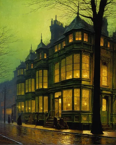 Atkinson Grimshaw 1836-1893 ~ British Victorian-era painter - Tutt'Art@,john atkinson grimshaw,victorian,balmoral hotel,henry g marquand house,night scene,victorian style,the victorian era,evening atm