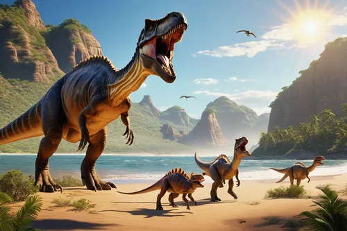some big dinos are walking on a beach,cretaceous,mesozoic,sauropods,restoration,dinosaurs,palaeontologists,prehistorically,raptor,palaeontologist,paleontologists,sauropod,raptors,pterosaurs,prehistori